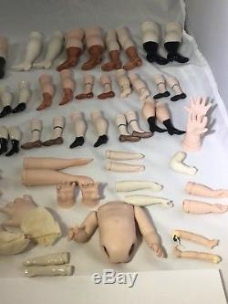 Large Lot Vintage Porcelain & Bisque Doll Arms, Legs & Weighted Eyes Doll Parts