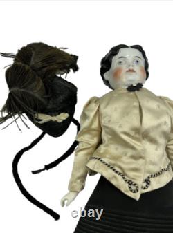Large Victorian Doll 22 Porcelain Head Clothes Hat withStand Mid-Late 1800s Nice