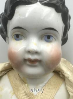 Large Victorian Doll 22 Porcelain Head Clothes Hat withStand Mid-Late 1800s Nice
