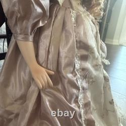 Large Victorian Porcelain Doll with Curly Red Hair Pink Lace Dress Collectible
