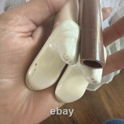 Large Victorian Porcelain Doll with Curly Red Hair Pink Lace Dress Collectible