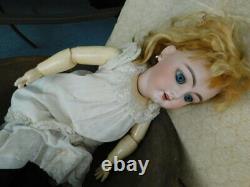Large Vintage Antique 25 German porcelain Jointed Body Blue Glass eye Doll rare