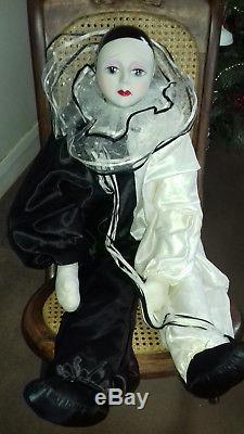 Large Vintage Silvestri Art Deco Pierrot Clown Porcelain Doll 41 tall 1980's