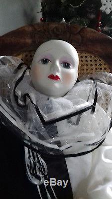 Large Vintage Silvestri Art Deco Pierrot Clown Porcelain Doll 41 tall 1980's