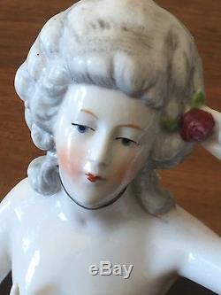 Large Vintage pin cushion porcelain half doll, hands away, Made in Germany