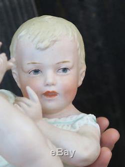 Lg Gebruder Heubach Bisque porcelain Piano Baby doll Figurine Antique Vintage mr