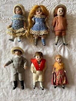 Lot 6 Doll Collection Antique Bisque Mignonette Dollhouse 3-4 German Black Boot