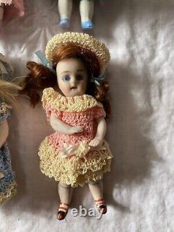 Lot 6 Dolls Collection Antique Bisque Mignonette Dollhouse Variety German 4-1/2