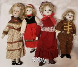 Lot Of 4 Vtg Antique White Porcelain Dolls Red Dress 14 15 18 19 tall