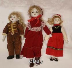 Lot Of 4 Vtg Antique White Porcelain Dolls Red Dress 14 15 18 19 tall