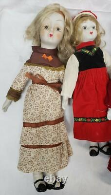 Lot Of 4 Vtg Antique White Porcelain Dolls Red Dress 14 15 18 19 tall