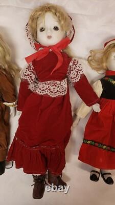 Lot Of 4 Vtg Antique White Porcelain Dolls Red Dress 14 15 18 19 tall