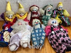 Lot Of 9 Vintage Clown Sand Bag Porcelain Dolls 7.5