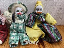 Lot Of 9 Vintage Clown Sand Bag Porcelain Dolls 7.5