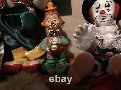 Lot Of Clown Dolls Vintage Various Sizes Collectible Porcelain Cloth Beanie
