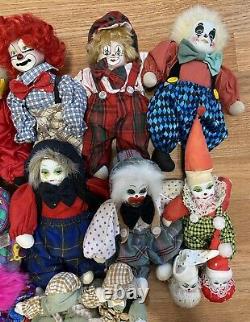 Lot Of Vintage Clown Doll Porcelain Head with Painted Face and Bean Bag Body