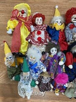 Lot Of Vintage Clown Doll Porcelain Head with Painted Face and Bean Bag Body