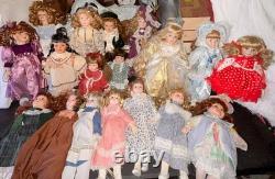 Lot of 19 Vintage Porcelain Dolls-Various Sizes, Makers