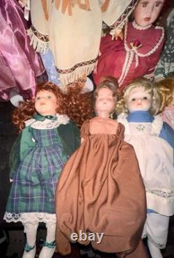 Lot of 19 Vintage Porcelain Dolls-Various Sizes, Makers
