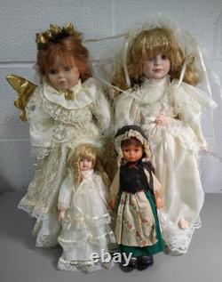 Lot of 4 Vintage Porcelain & Plastic Collectible Dolls Period Costumes