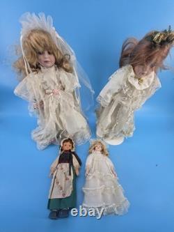 Lot of 4 Vintage Porcelain & Plastic Collectible Dolls Period Costumes