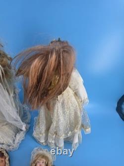 Lot of 4 Vintage Porcelain & Plastic Collectible Dolls Period Costumes