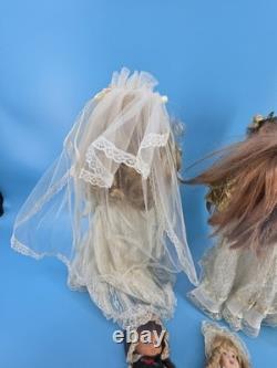 Lot of 4 Vintage Porcelain & Plastic Collectible Dolls Period Costumes