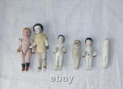 Lot of 6 Antique Miniature Bisque Dolls Unmarked German/Victorian Era