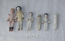 Lot of 6 Antique Miniature Bisque Dolls Unmarked German/Victorian Era
