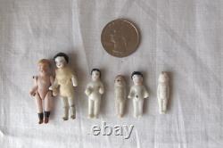 Lot of 6 Antique Miniature Bisque Dolls Unmarked German/Victorian Era