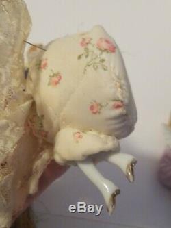 Lot of 6 Antique Vintage Half Dolls Brushes & Pincushion Doll Porcelain RARE