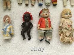 Lot of Antique small baby doll vintage bisque porcelain varied painted