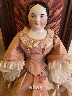 Luminous Kister Antique Covered Wagon China Head Doll faint hairline back plate