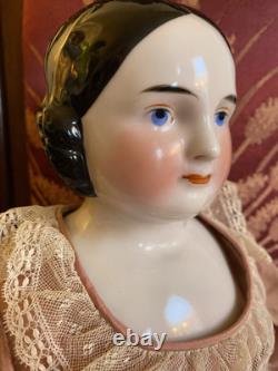 Luminous Kister Antique Covered Wagon China Head Doll faint hairline back plate