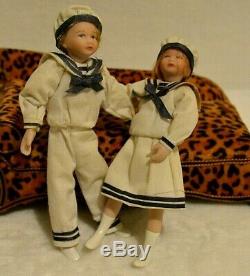 Miniature Doll Porcelain Sailor Dollhouse 112 Boy Girl Pair Nautical Vintage