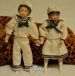 Miniature Doll Porcelain Sailor Dollhouse 112 Boy Girl Pair Nautical Vintage