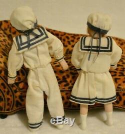 Miniature Doll Porcelain Sailor Dollhouse 112 Boy Girl Pair Nautical Vintage