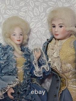 Miniature Porcelain Artist Dolls Vintage OOAK Colonial Couple