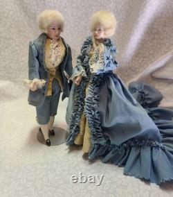 Miniature Porcelain Artist Dolls Vintage OOAK Colonial Couple