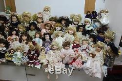 Mixed Lot of 68 Porcelain Dolls & Stands Vintage to Modern