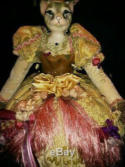 Nice Vintage Ceramic figurine Cat doll in Victorian hand designed dress 17.5