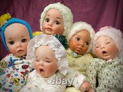 OOAK Bisque Porcelain Baby Dolls Hand Painted Features Soft Bodies Lot/5 EUC