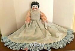 Old Victorian Ceramic Curly Hair Vintage China Doll 17.25 Tall