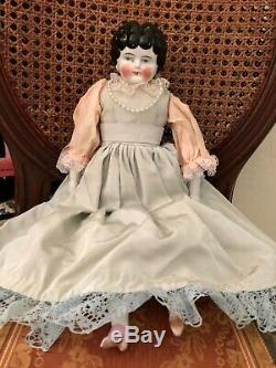 Old Victorian Ceramic Curly Hair Vintage China Doll 17.25 Tall