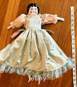 Old Victorian Ceramic Curly Hair Vintage China Doll 17.25 Tall