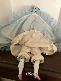 Old Victorian Ceramic Curly Hair Vintage China Doll 17.25 Tall