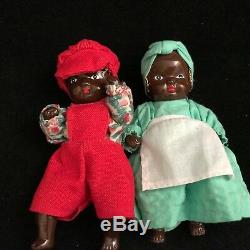 PAIR Black Americana Dolls Vintage Jointed Bisque Porcelain Boy and Girl, 5