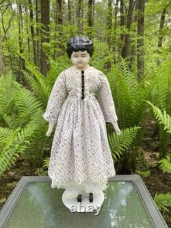 PORCELAIN DOLL 21 FINE CHINA SHOULDER HEAD ARMS and LEGS BLACK HAIR GERMAN