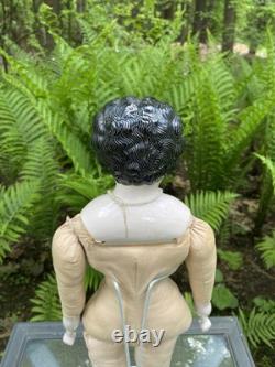 PORCELAIN DOLL 21 FINE CHINA SHOULDER HEAD ARMS and LEGS BLACK HAIR GERMAN