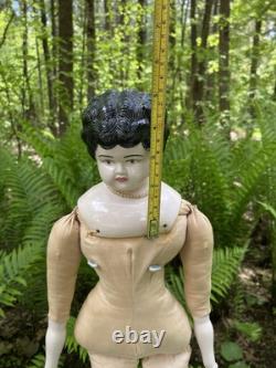 PORCELAIN DOLL 21 FINE CHINA SHOULDER HEAD ARMS and LEGS BLACK HAIR GERMAN